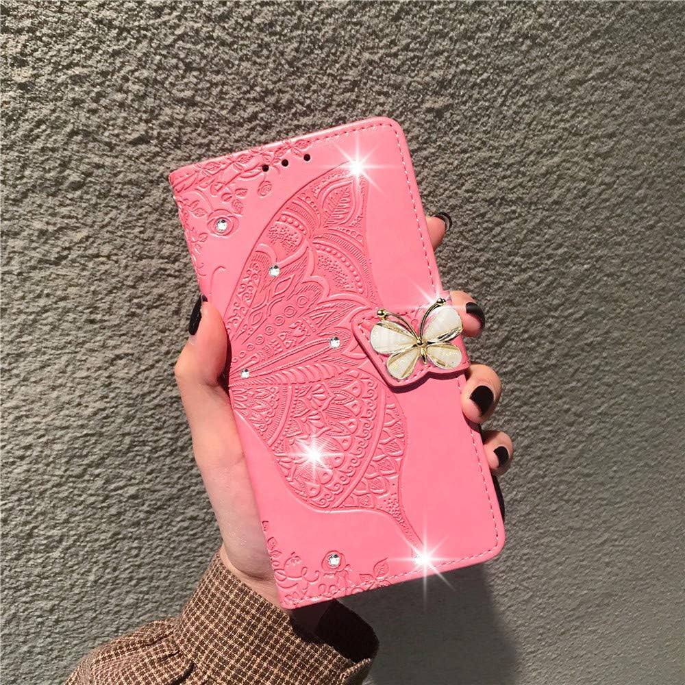 Case for iPhone 16, iPhone 16 Case Glitter with Card Slots Flip Wallet Case for Women Diamond Butterfly Shockproof Protective Case for iPhone 16 6.1