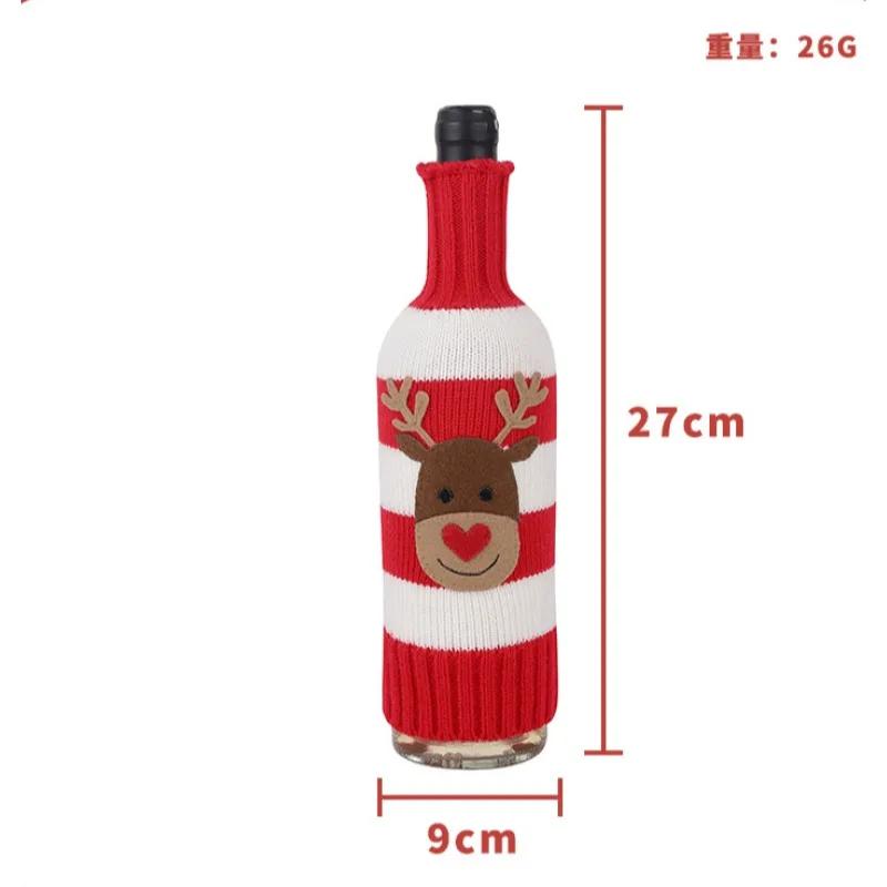 Christmas Knitted Striped Wine Bottle Cover Elk Snowman Red Wine Champagne Bottle Covers Gift Holders Xmas Decor New Year