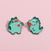 Playful Green Cartoon Dinosaur Inspired Brooch With Heart And Rose Design Couples For