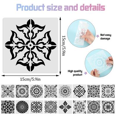 16 Stück/Set Mandala Schablonen, 15cm Mandala Punktmalerei Schablonen für DIY Heimdekoration Zeichnen Scrapbook Prägealbum Vorlage