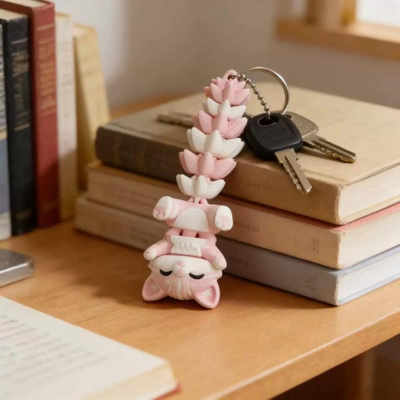 2Pcs 3D Articulated Fox Cat Keychain Movable Fidget Toy Animal Pendant for Bag Decoration Creative Gift for Friends
