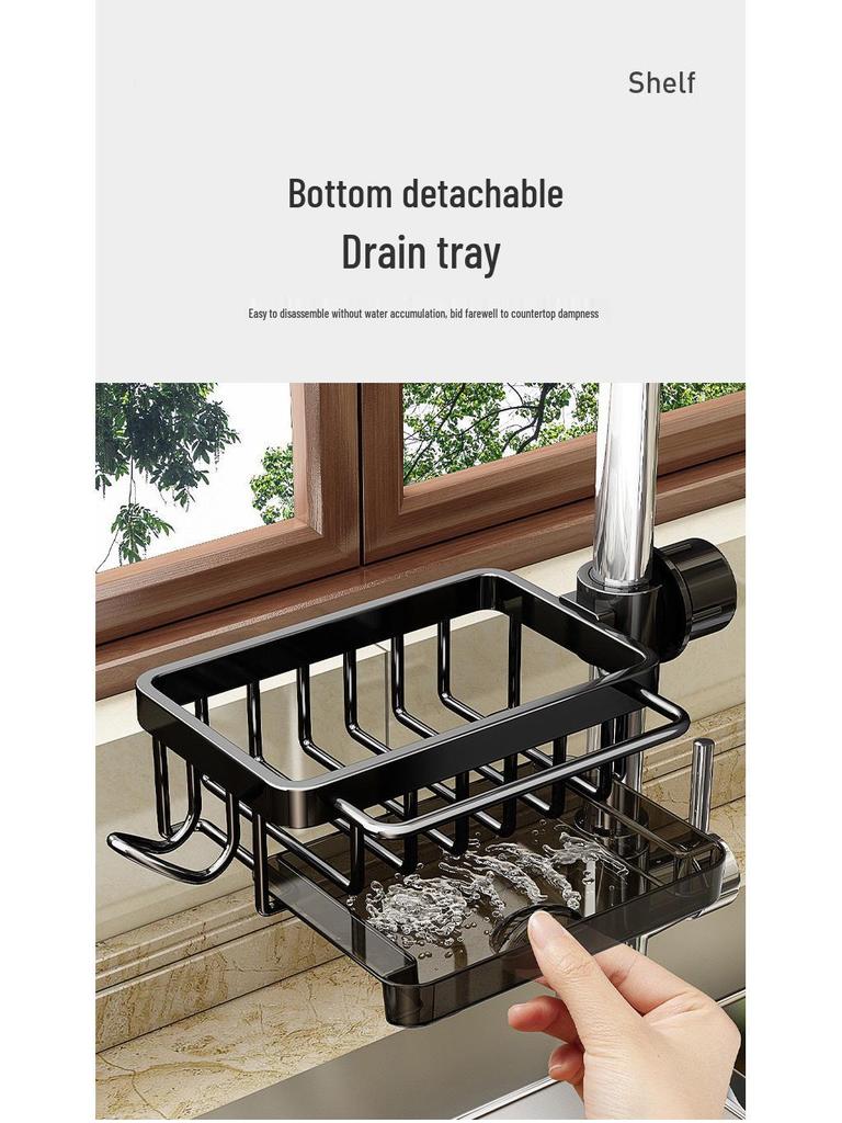 Space Aluminum Sink Organizer with Dishcloth Holder & Drain Tray