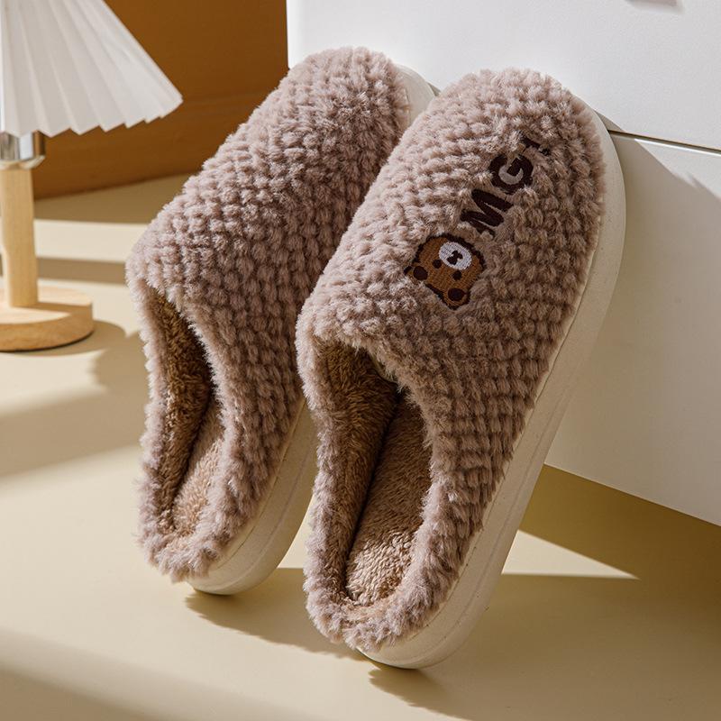 Cotton Slippers Women Thick Sole Couples Home Winter Cute Cartoon Warm Plush Male Thick Anti-slip Cotton Shoes 2024