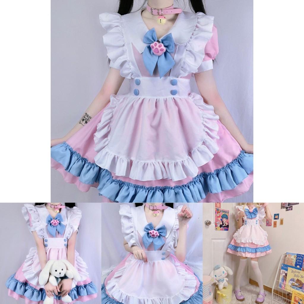 Elegante e Lusinghiero Abito Lolita Uniforme da Cameriera con Choker e Calze