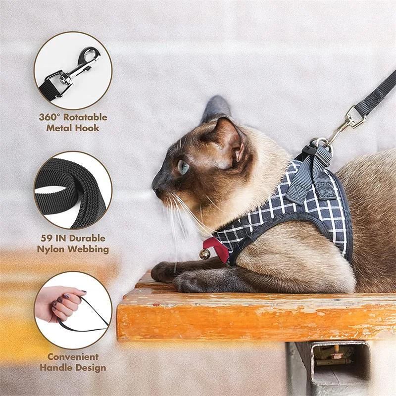 Pet Strap Leather Nylon Cat Strap Adjustable Set Breathable Bow Bell Cat Vest Kitty Dog Outdoor Cat Accessories