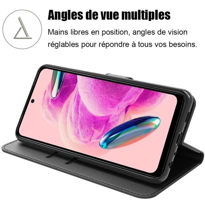 Coque - E.F.CONNECTION - Pour Xiaomi Redmi Note 12S - Antichoc - Cuir PU - Porte-cartes - 2 Verres Trempés