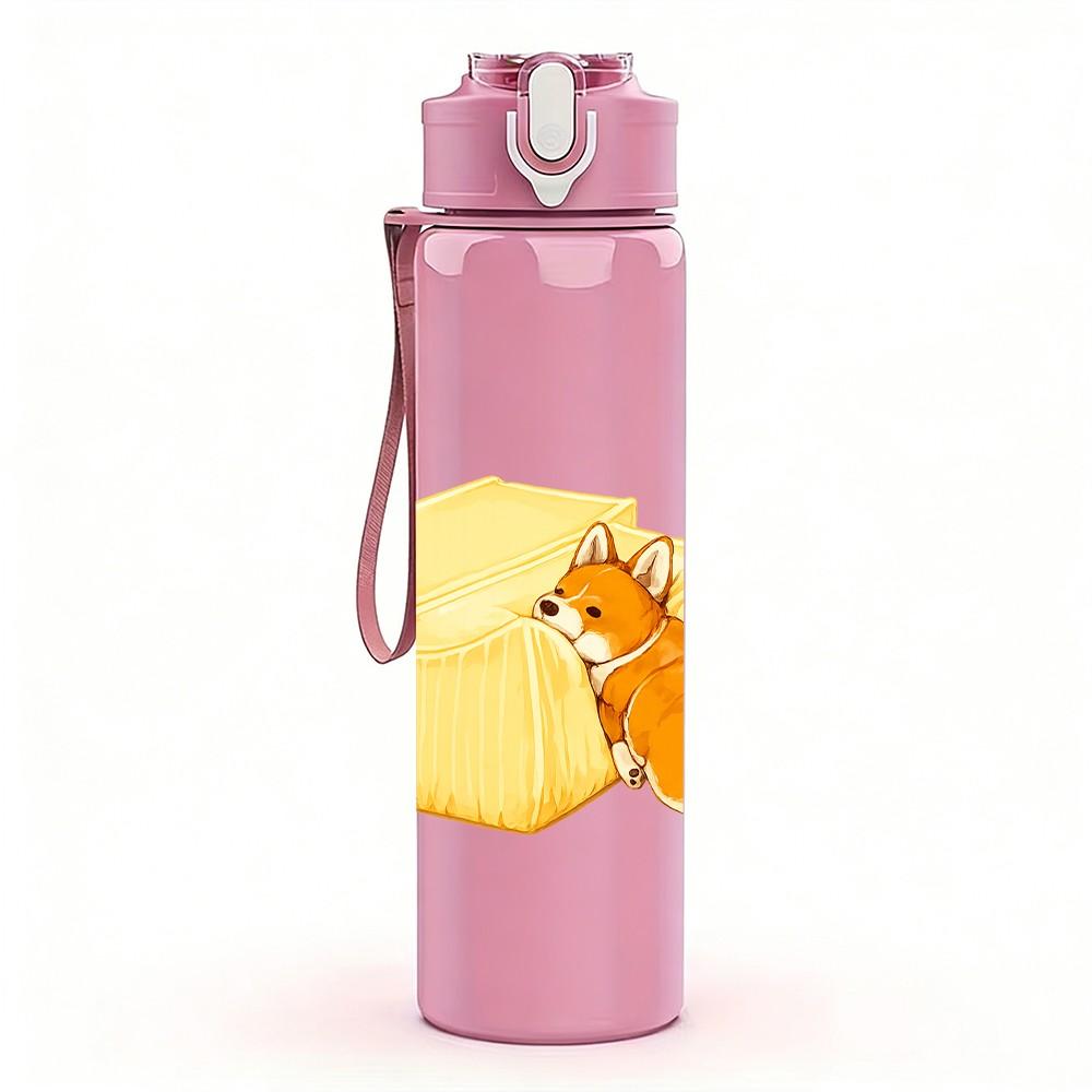 1PC Cheese Mouse Cute Cartoon Print 750ml Color Plastic Sports Water Bottle Leakproof Flip Straw Lid Suitable for Sports Office Home Use