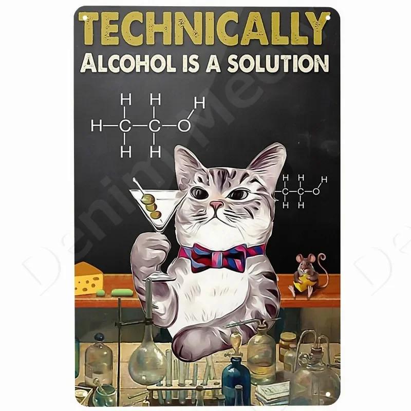 Cats and Wine Vintage Metal Sign Dog and Beer Wall Decoration for Bar Home Club Let Evening Be-Gin Tin Poster Funny Plate