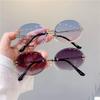 Fashion Rimless Oval Sunglasses for Women Men Retro Gradient Lens Metal Frame Sun Glasses Outdoor Travel Sunglass Shade Eyewear