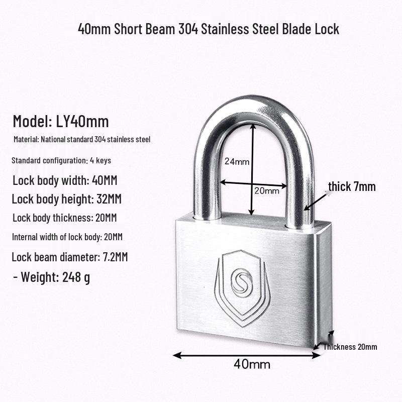 304 Stainless Steel Waterproof Anti-theft Door Padlock - Rustproof, Rainproof & Anti-pry for Outdoor Use