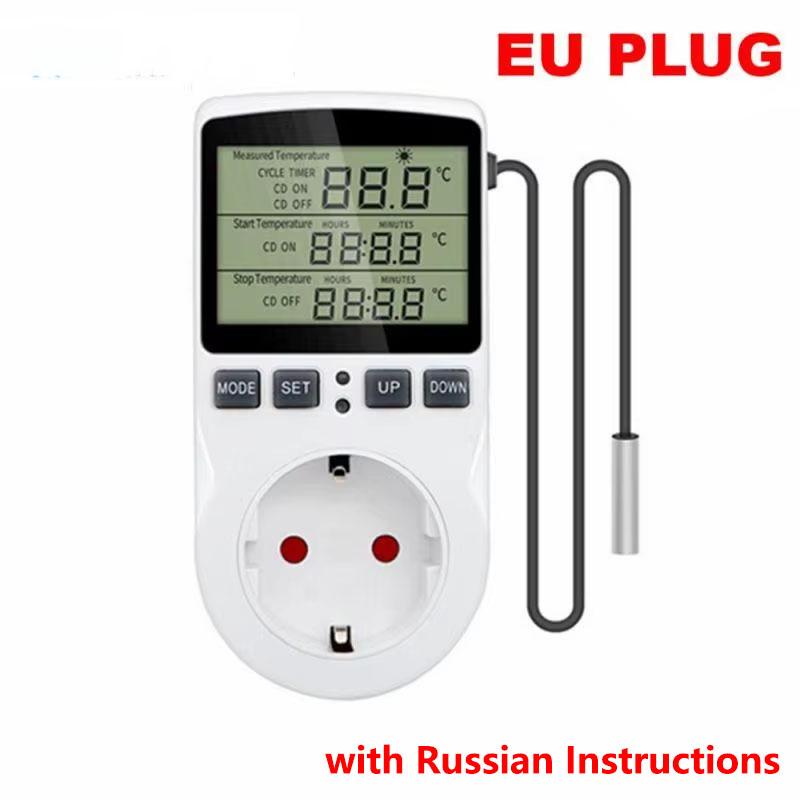 EU Plug Digital Temperature Controller Timer Socket Thermostat With Timer Switch Cooling Heating Temperature Sensor