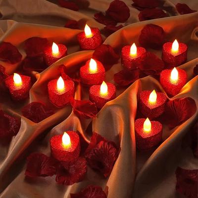 1/6/12/24pcs Heart-Shaped Electronic Candle Lights LED Candles, Heart-Shaped Light Candles Decoration Wedding Decor, Party Decor