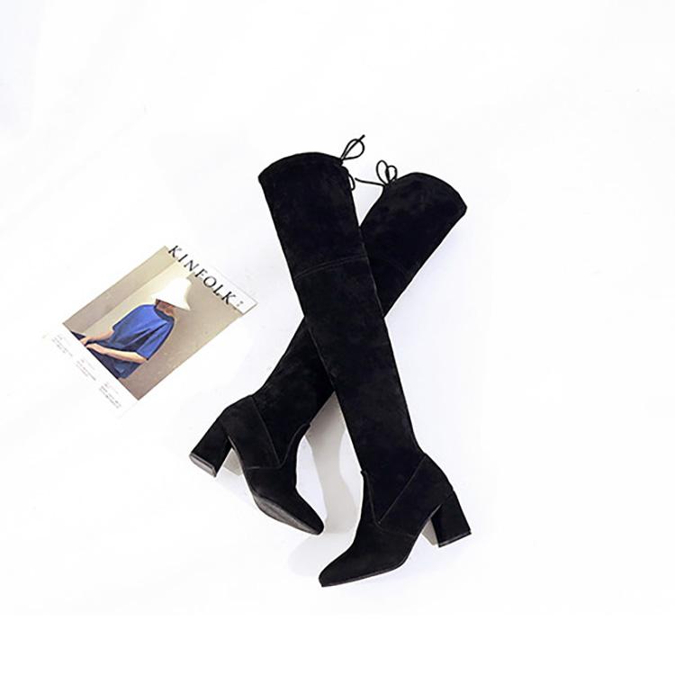Large Size Casual Thick Heeled High-heeled Knee Over Boots Autumn Winter Suede Long Skinny Boots Shoes 35-41