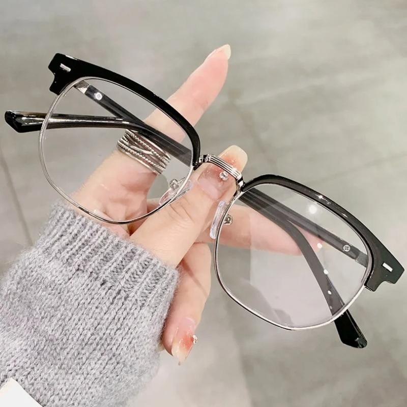 Pochromic Anti-blue Light Glasses Men Fashion Rectangle Semi Rimless Eyewear For Women Office Computer Goggle