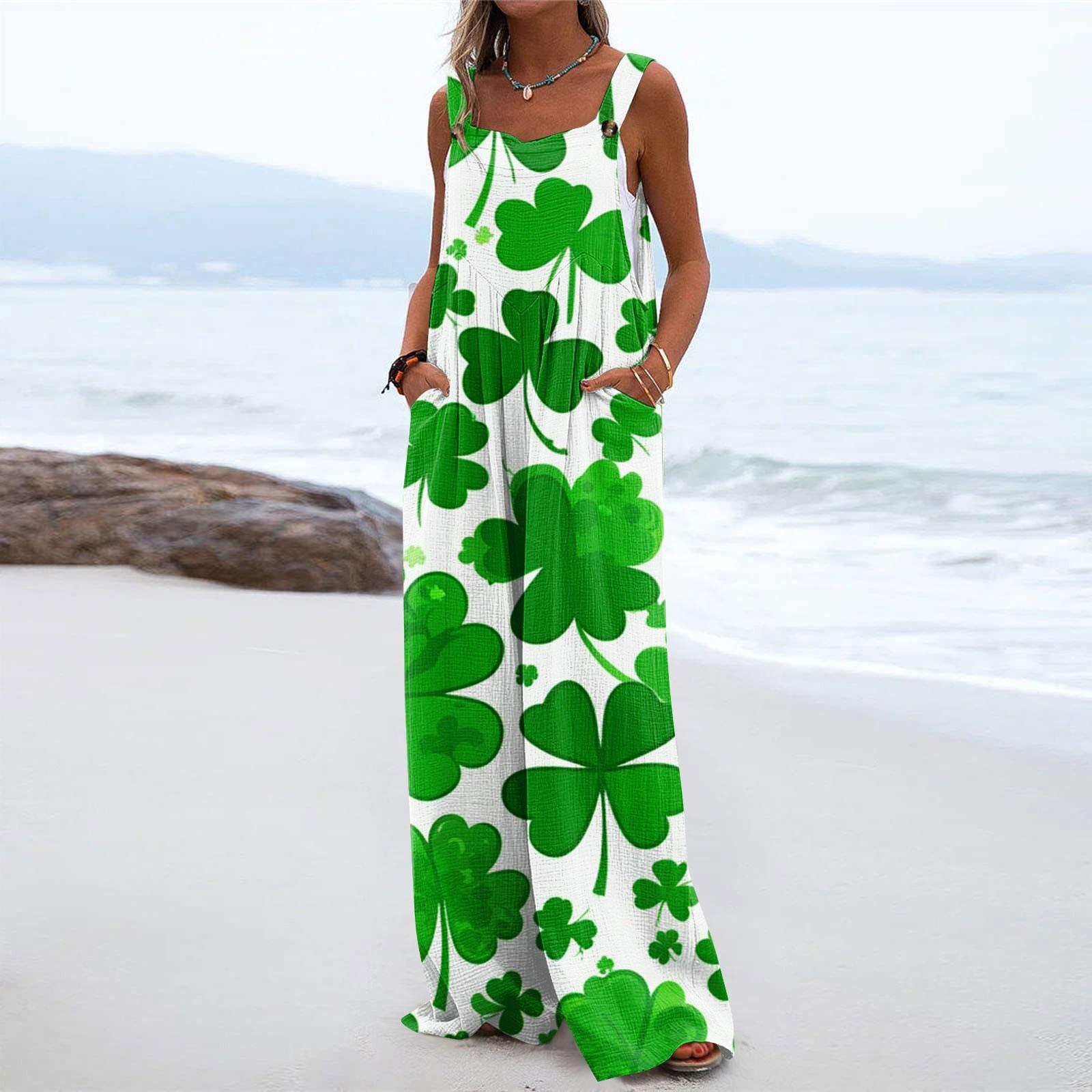 

Широкі комбінезони для жінок. Повсякденні вільні комбінезони без рукавів St. Комбінезон із довгими брюками та кишенями з принтом до Дня Святого Святого Патріка XXL