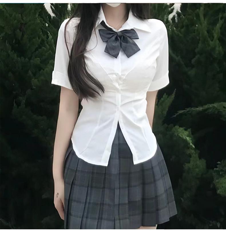 Women's Slim Fit Long Sleeve Shirt Japanese JK College Style Button-Down Blouse Preppy Casual Top