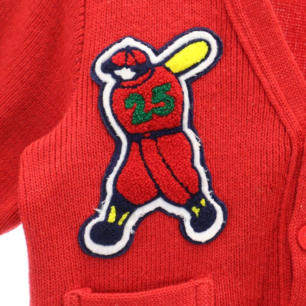 MIKIHOUSE Long Sleeve V-neck Knit Cardigan L Red Baseball Kid's Used