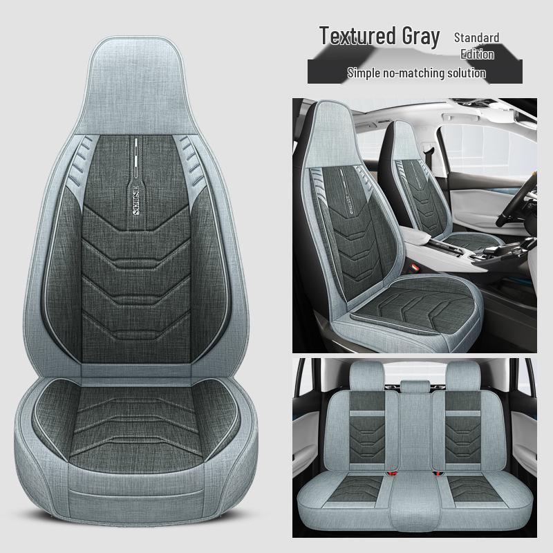 Universal All-Season Linen Car Seat Cushion - Breathable, Full Surround for Five-Seaters