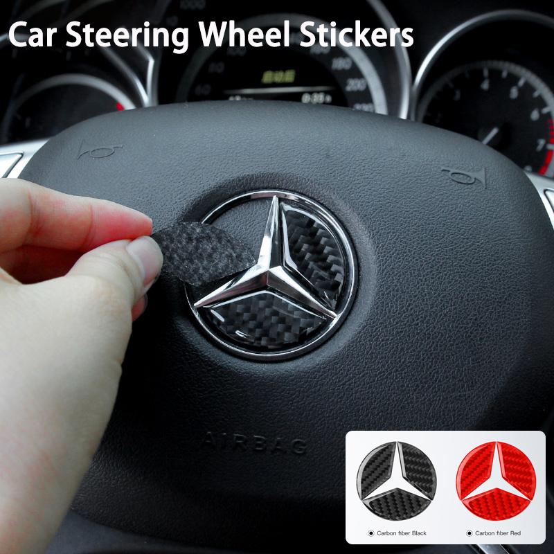 Adesivi Emblema Volante Auto in Fibra di Carbonio 45/49MM Per Mercedes Benz AMG W205 C300 W203 W206 W108 W124 W126 W140 W168 W169
