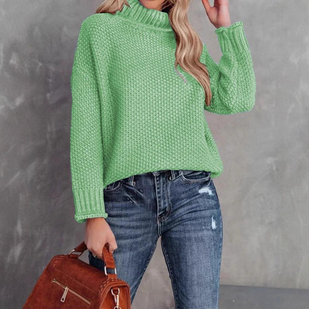 New Autumn and Winter Knitted Sweater, Solid Color High-neck Casual Loose Sweater Pullover