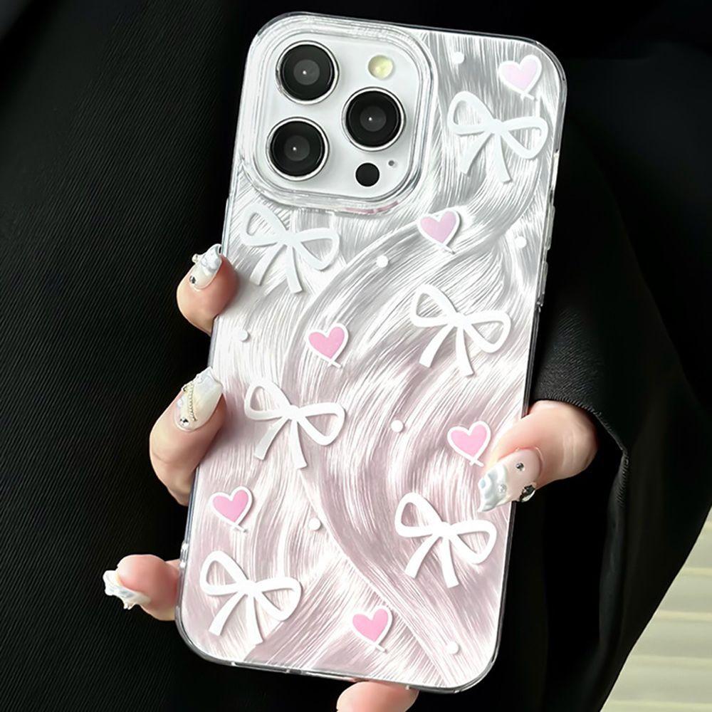 Bow love applies to iPhone17promax feather yarn Apple 16 laser mobile phone case 14/13 large hole 15