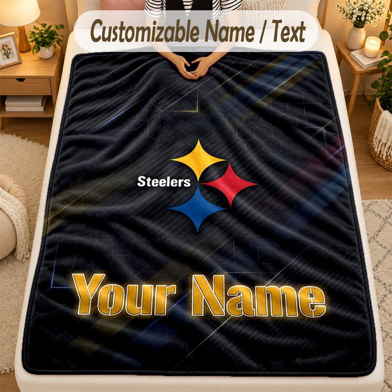Flannel BlanketPittsburgh Steelers Custom Name Text Personalized Soft Warm Throw Blanket Home Decor Gift