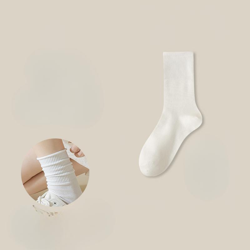 

Белые носки-гольфы для женщин, весна и осень, полиэстер-хлопок и черные носки до середины икры без косточек с отделкой ушками 1 pair