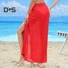 Women Beach Skirt Lace-up Solid Color See-through Thin Quick-Drying Flowy Skirt Sun Protection Bikini Cover Up