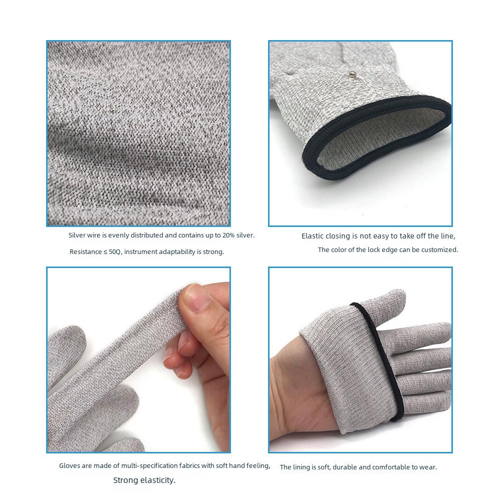 Luvas de massagem condutivas de terapia de fibra de prata para eletroterapia