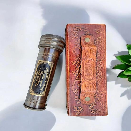 Brass Kaleidoscope 15.24 cm Nautical Handmade Collectible with Leather Case Birthday Christmas Gift