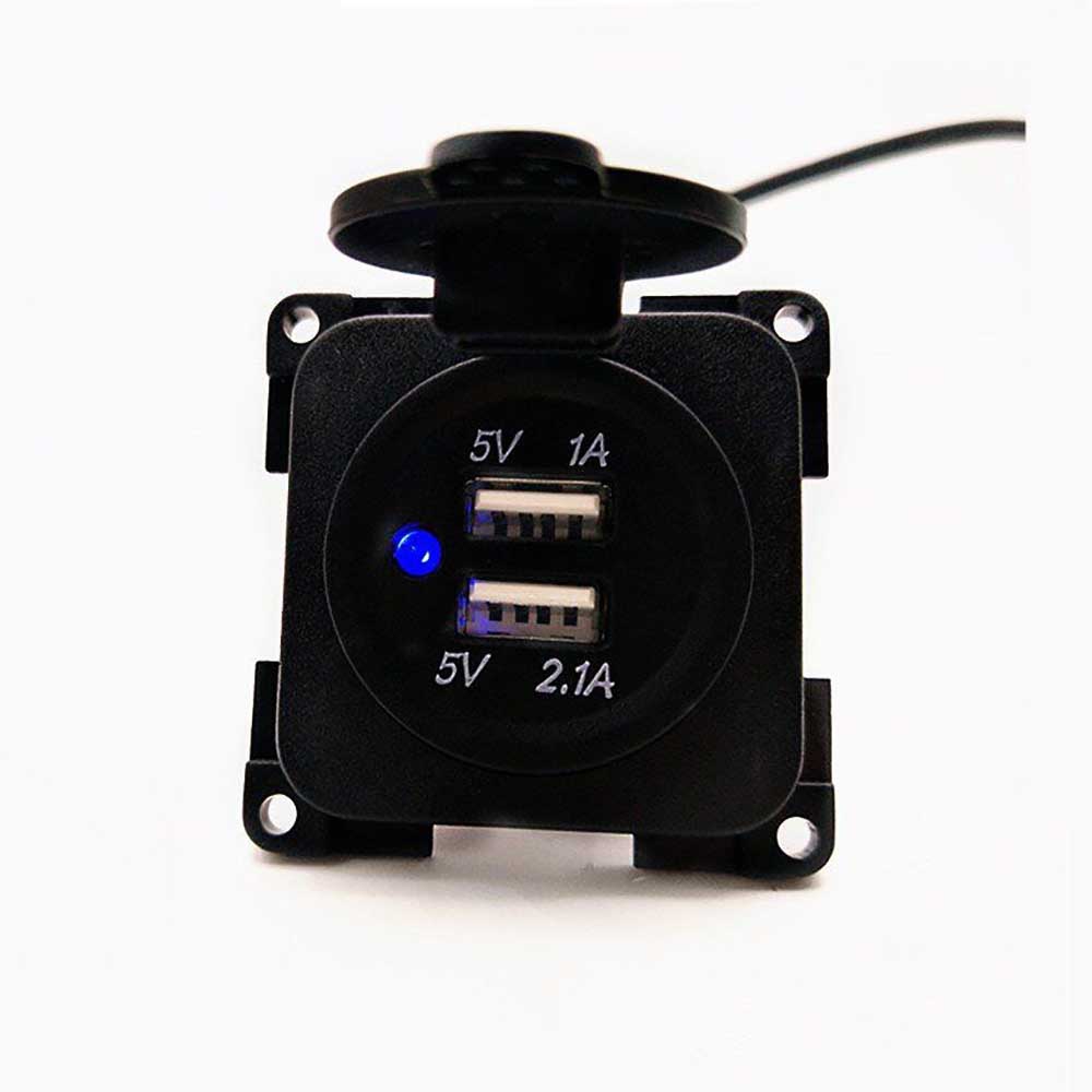 Dual USB Charger Power Socket Outlet Blue Light For Motorhome Camper RV Bus 12V