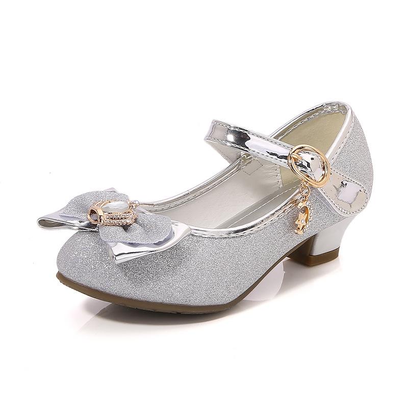Chaussures à Talons Hauts pour Fille Doux Nœud Papillon Couronne Chaussure en Cuir pour Enfant pour Danse Ballet Mode Décontracté Chaussures de Princesse Polyvalentes