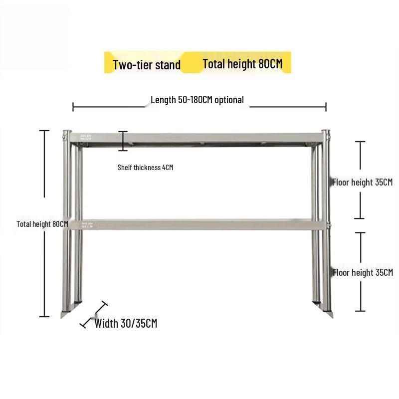 

304 Stainless Steel Commercial Kitchen 2-Tier Standing Shelf