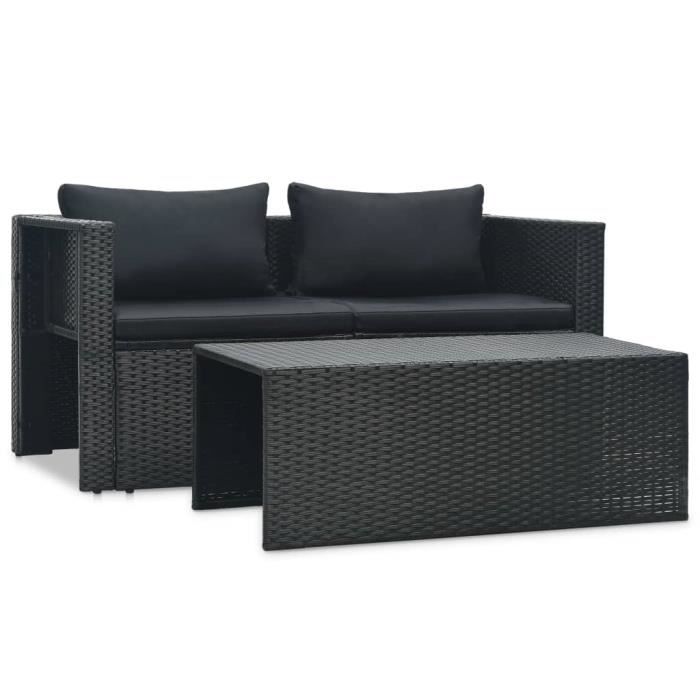 VidaXL Salon de jardin 6 pcs avec coussins Résine tressée Noir