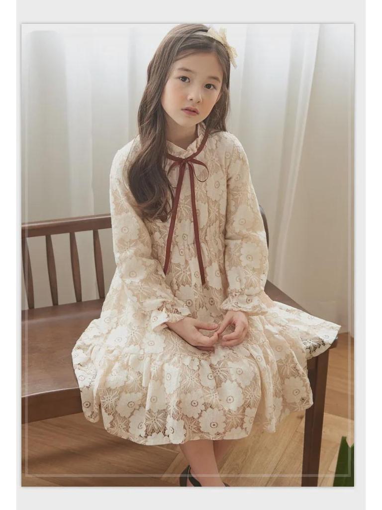 Dziewczęca jesienna koronkowa sukienka księżniczki dla starszych dzieci