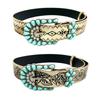 Bohemian Style Belt for Women Turquoises Buckle Embossed Waistband for Jeans Pants Elegant Decorative Belt for Adult