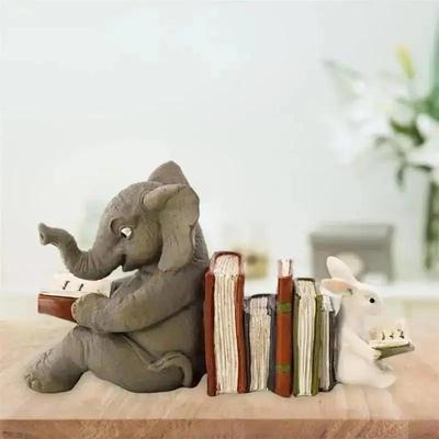 Elephant and Rabbit Reading Together Statue Creative Resin Handicraft Ornaments Desktop Garden Decoration Ornaments