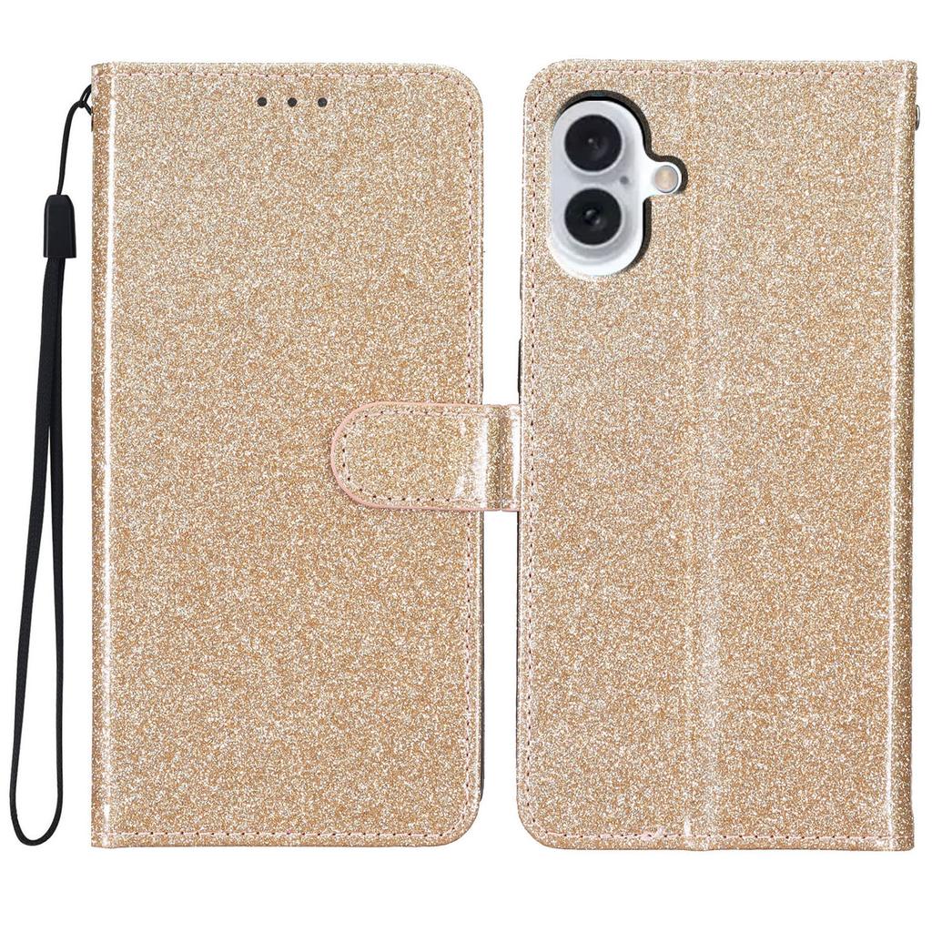 For iPhone 16 Plus Case PU Leather Wallet Folding Stand Glitter Phone Cover