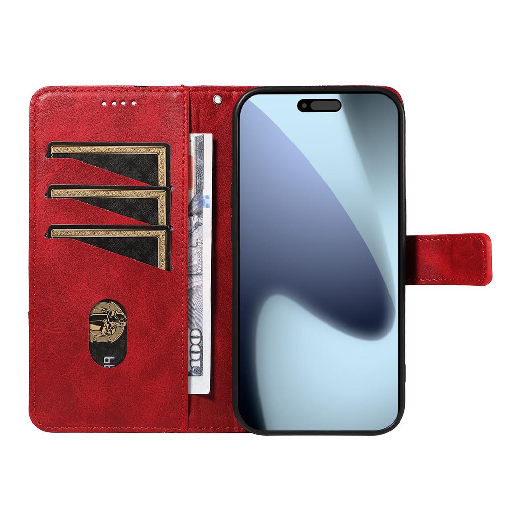 For iPhone 17 Pro Leather Case Geometric Line Design Wallet Phone Cover with Wrist Strap