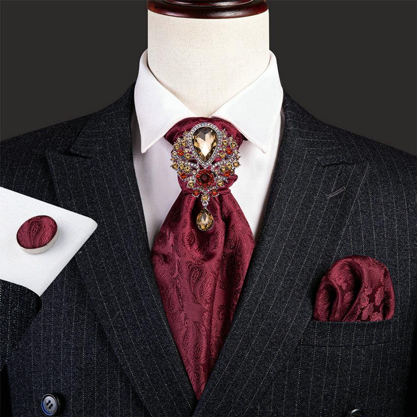 

Мужской Ascot с брошью, 12 цветов, жаккардовый галстук с пейсли, галстук, платок, запонки, набор для свадебного дизайнера AS-0001