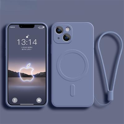 Silikon-Telefonhülle mit Handschlaufe für iPhone 13 14 15 16 Pro Max 12 11 X XR XS 7 8 Plus SE für Magsafe Magnetic Wireless Charging Cover