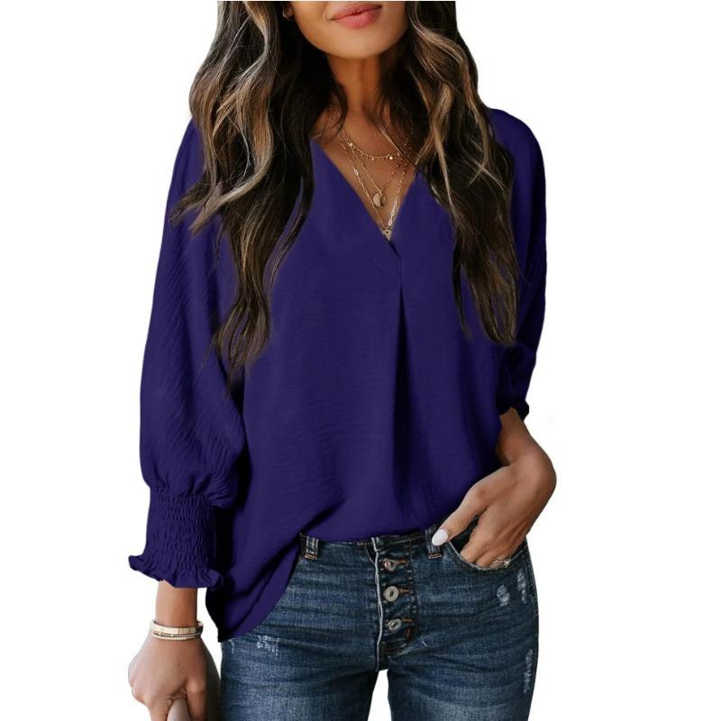 

Новая женская повседневная блузка-топ с V-образным вырезом и длинным рукавом свободного кроя на осень и зиму XXL