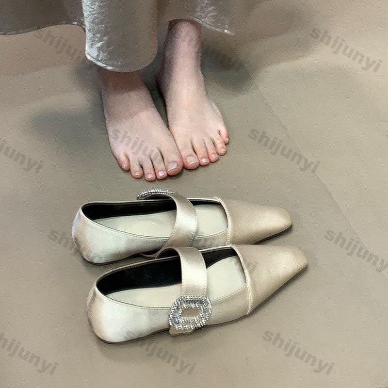 Fashion Women Summer Shoes Non Slip Buckle Strap Mary Jane Shoes 2025 Summer Fashion Rhinestone Lncreased Lnternal Women's Ballet Shoes