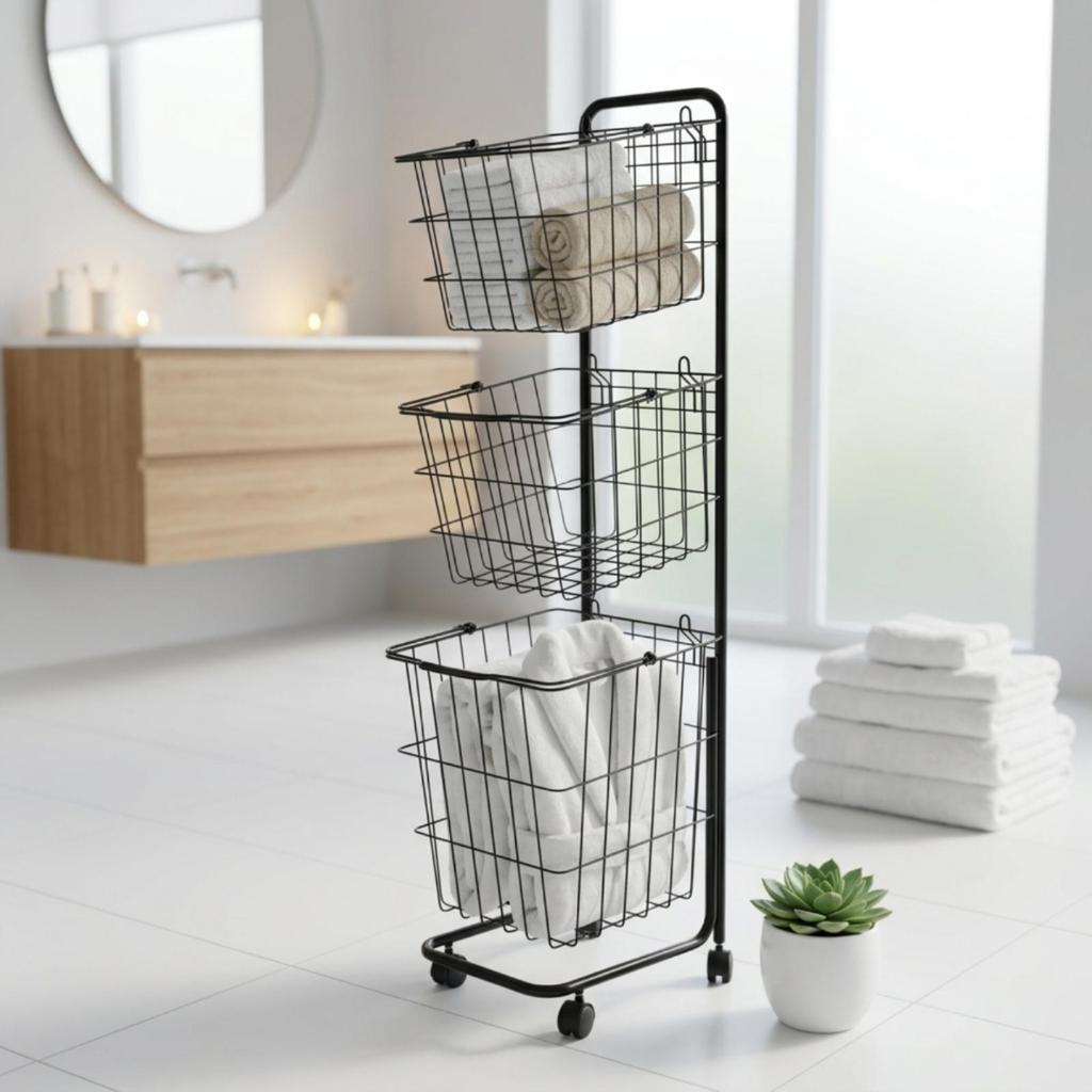 Rolling Storage Basket Cart Mobile Utility Trolley on Wheels for Laundry Room