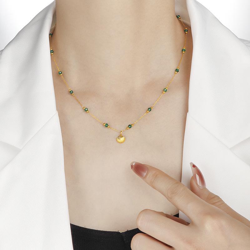 

Винтажное ожерелье из изумруда и бриллиантов в виде морской раковины - Уникальная высококачественная титановая стальная цепочка для ключицы для женщин