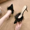 Fashion 2025 Sexy Faux Fur Slippers Ladies' Slim High Heels Sandals Europe America Woman Summer Fur Pumps Slides Peep Toe Dress Shoes