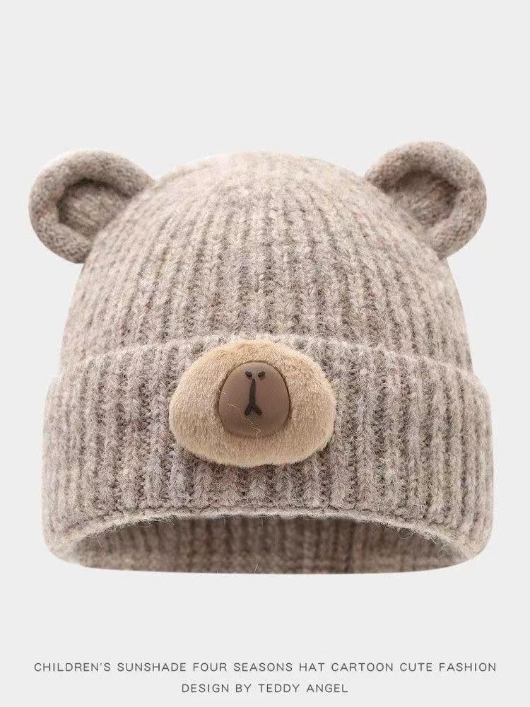 Korean Style Cute Little Bear Knit Beanie for Women - Warm, Windproof, Autumn/Winter Cycling Hat