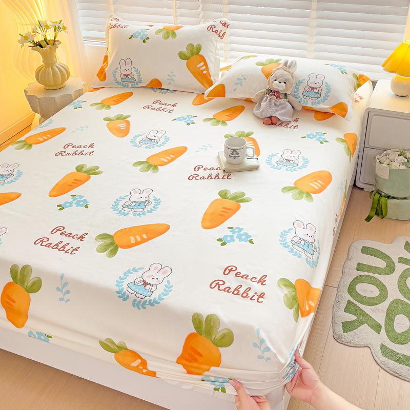 Queen Bed Sheets Set Tulips Printed drap de lit Floral Flower Style Fitted Sheet with Elastic Band Single Bed Linen for King Bed