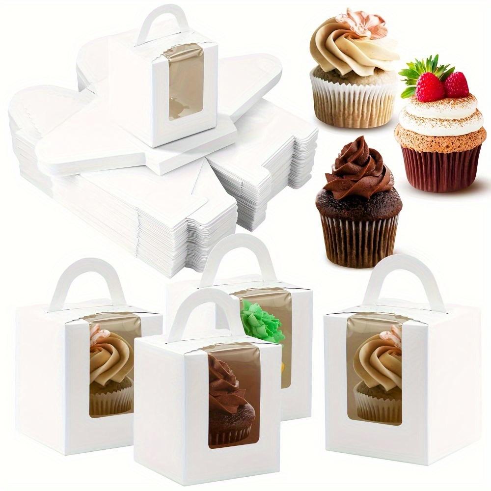 30 Stück Weiße Geschenkverpackung, Einzel-Cupcake-Boxen mit Klarsichtfenster und Griff, Papier-Gebäckbehälter für kleine Kuchen, Muffins