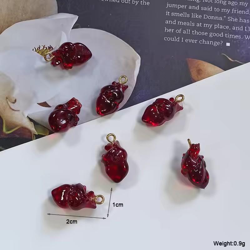 10Pcs Diy Earring Necklace Bracelet Accessories Simulation Red Cardiac Organ Resin Charms Hallowmas Pendant For Jewelry Making